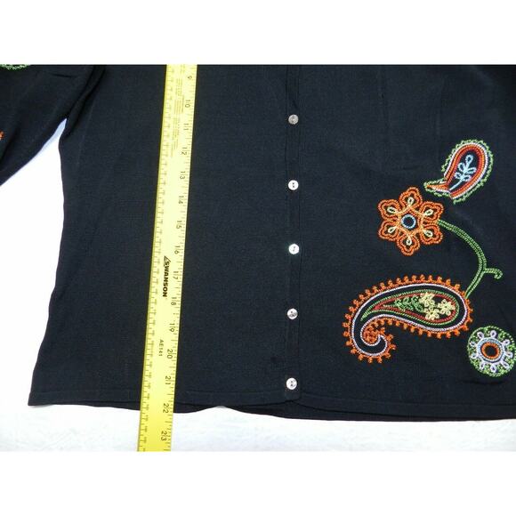 C'EST City knits Cardigan women's size LARGE black rayon NEW paisley (aa91) - Picture 3 of 6